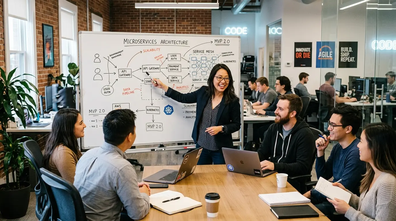 Líder de tecnologia em movimento, demonstrando dinamismo e visão de futuro
