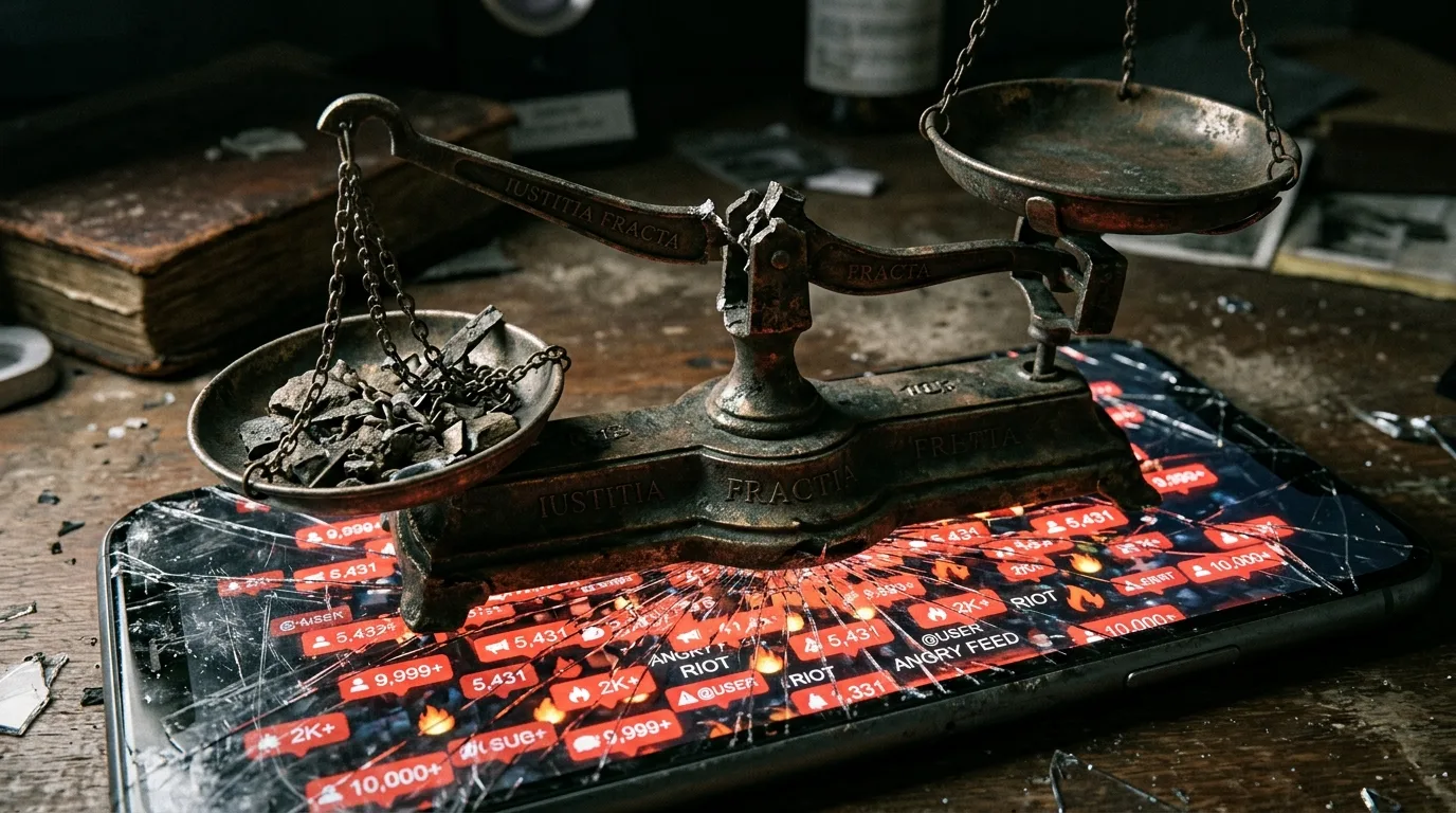 Balança quebrada, ilustrando a perda de equilíbrio entre esforço e recompensa na rotina corporativa.