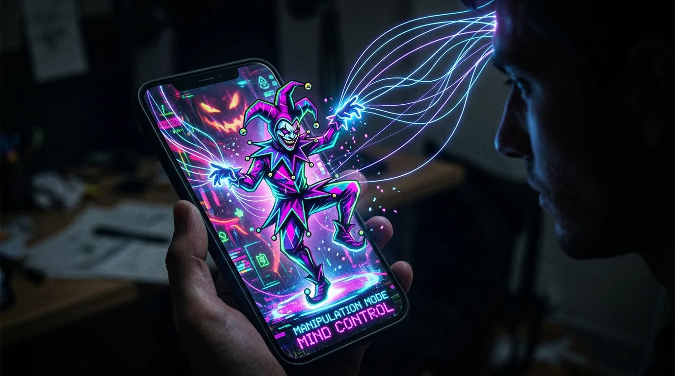 O arquétipo do bobo da corte dançando digitalmente, representando o humor na internet