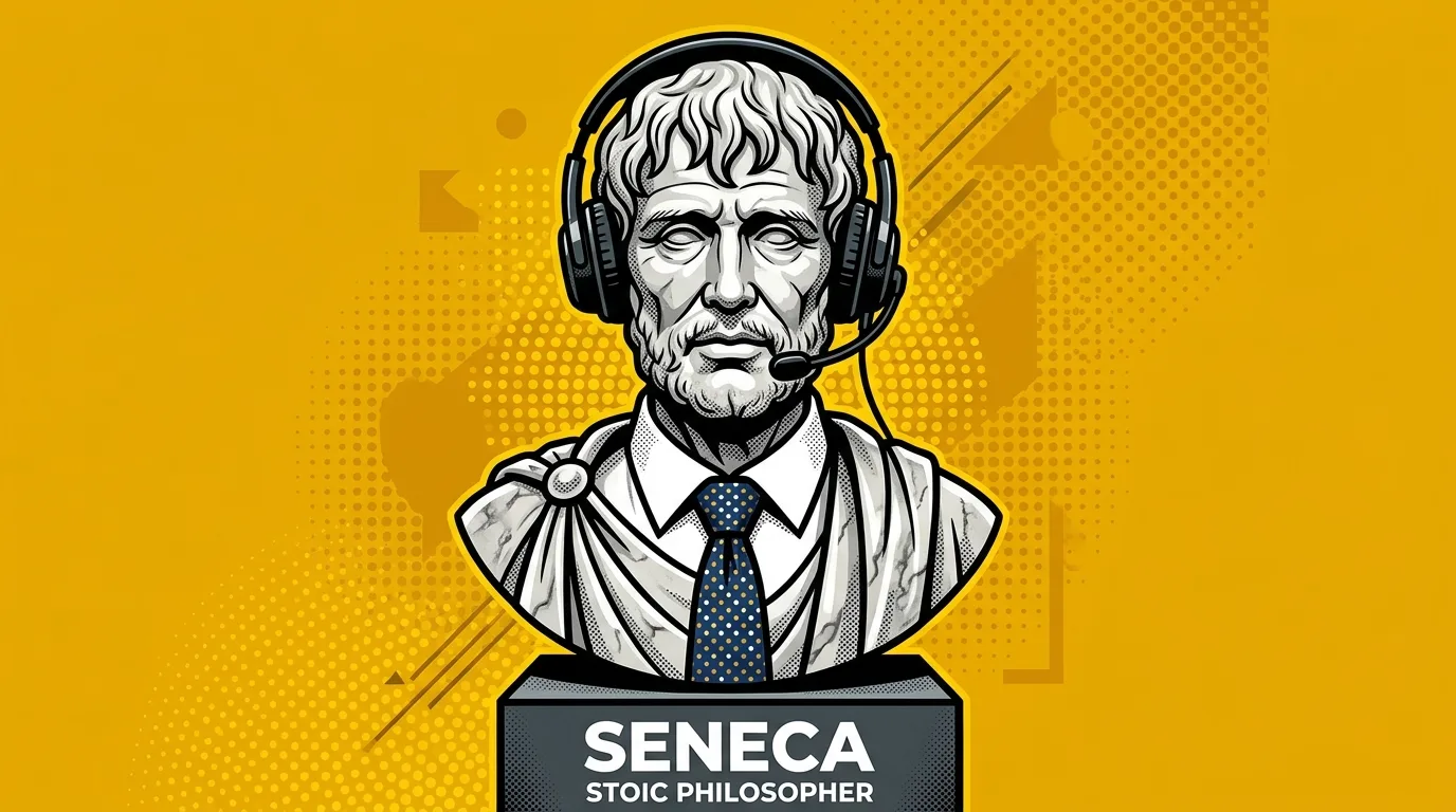 Busto de mármore clássico representando um filósofo estoico, simbolizando a sabedoria antiga.