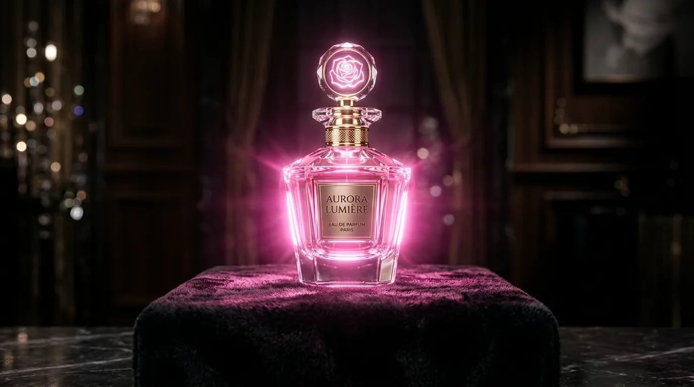 Frasco de perfume irradiando sofisticação, um clássico uso do arquétipo do amante.